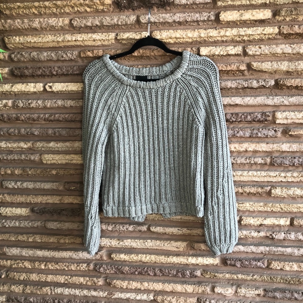 Pure Navy Gray  Chunky Knit Cropped Sweater